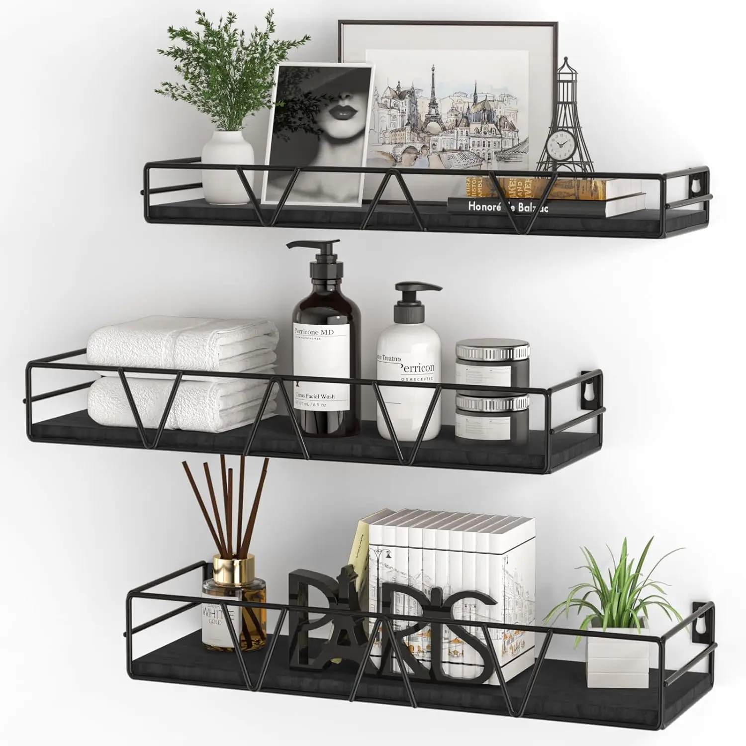 

Floating Shelves Set of 3, Home Wood Wall Shelf, Farmhouse Shelf for Bedroom, Wall Mounted Floating Shelf for Living Ro