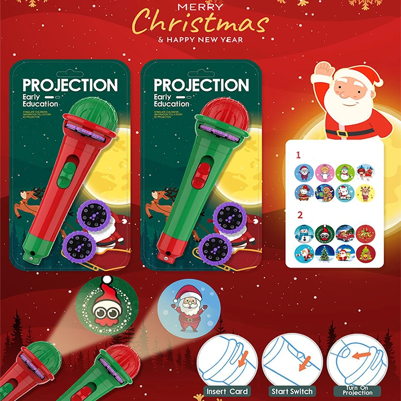 Children's Early Education Projection Flashlight – Baby Educational Toy with Santa Claus Glow Patterns, Christmas Gift Includes