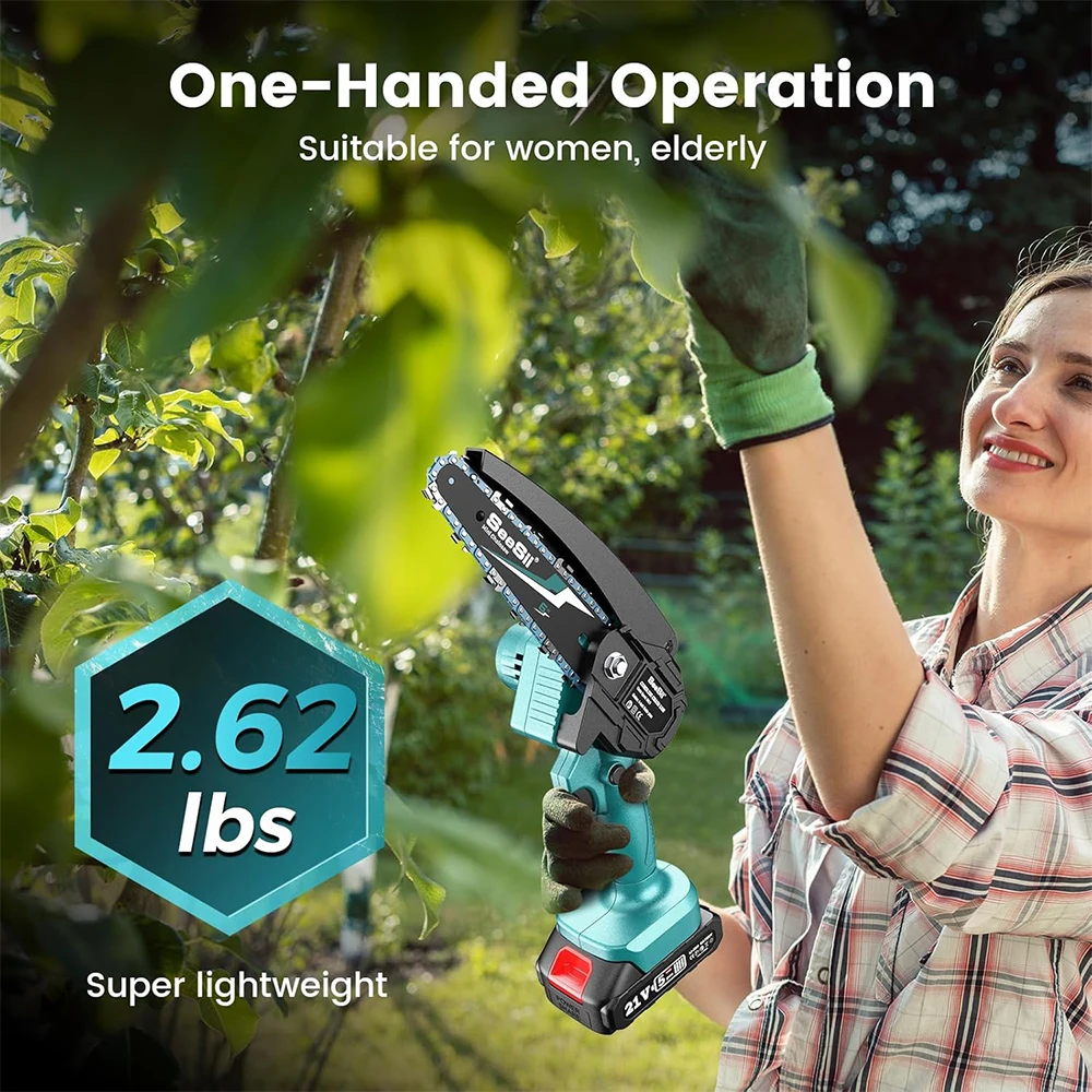 Seesii منشار كهربائي صغير لاسلكي 6 بوصة منشار كهربائي محمول باليد لأدوات الحدائق شجرة التشذيب قطع الخشب أفضل الهدايا #4