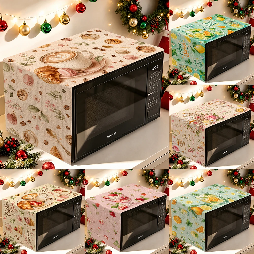 1pcs Christmas Kitchen Microwave Cover Dust Proof Protector with Vintage Floral Coffee Fruit Print for Samsung Microwave Oven