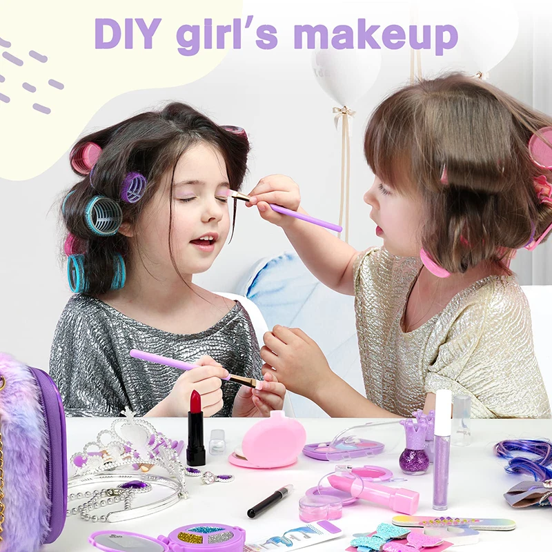 Kids Makeup Kit for Girl Washable Safety Nontoxic Pretend Play Make Up Toys for Children Little Princess Christmas Birthday Gift