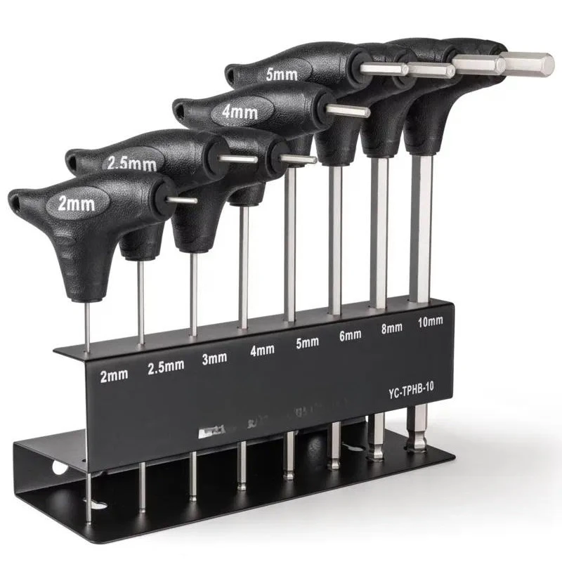 T-Handle Hex Wrench Set 2-10mm 8-Piece Alloy Steel Repair Tool Kit with Storage Rack for Bicycle Car Maintenance