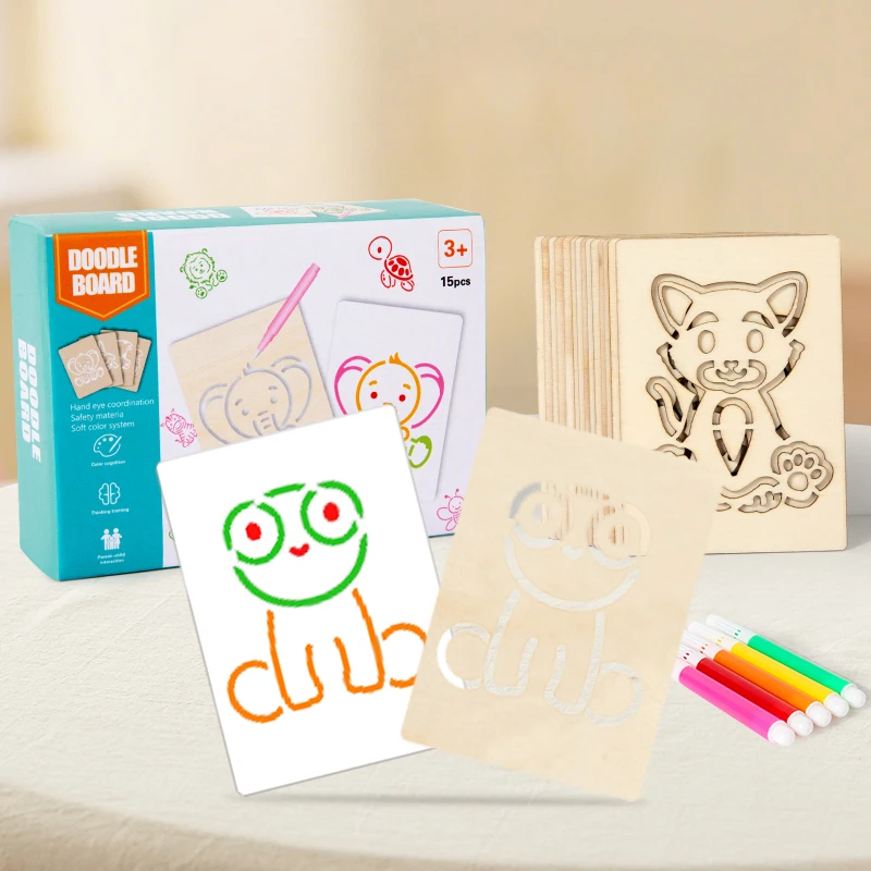 15 stücke Zeichnung Spielzeug Holz DIY Malerei Schablonen Set Handgemachte DIY Zeichnung Färbung Hilfe Werkzeug Pädagogisches Spielzeug Für Kinder Geschenke