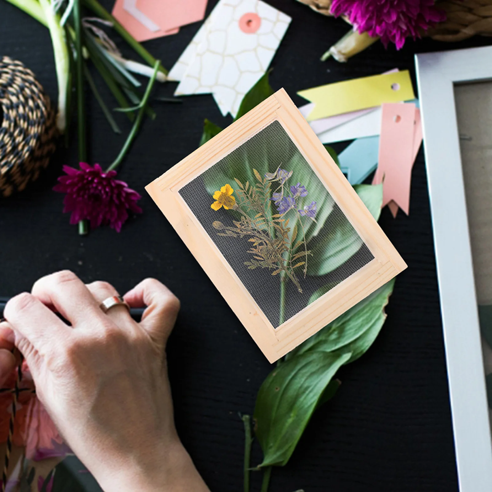 4 Peças de Tela de Madeira Natural para Fabricação de Papel, Moldura DIY para Papelaria, Molde Deckle com Superfície Lisa para Artesanato em Papel e Flores Secas