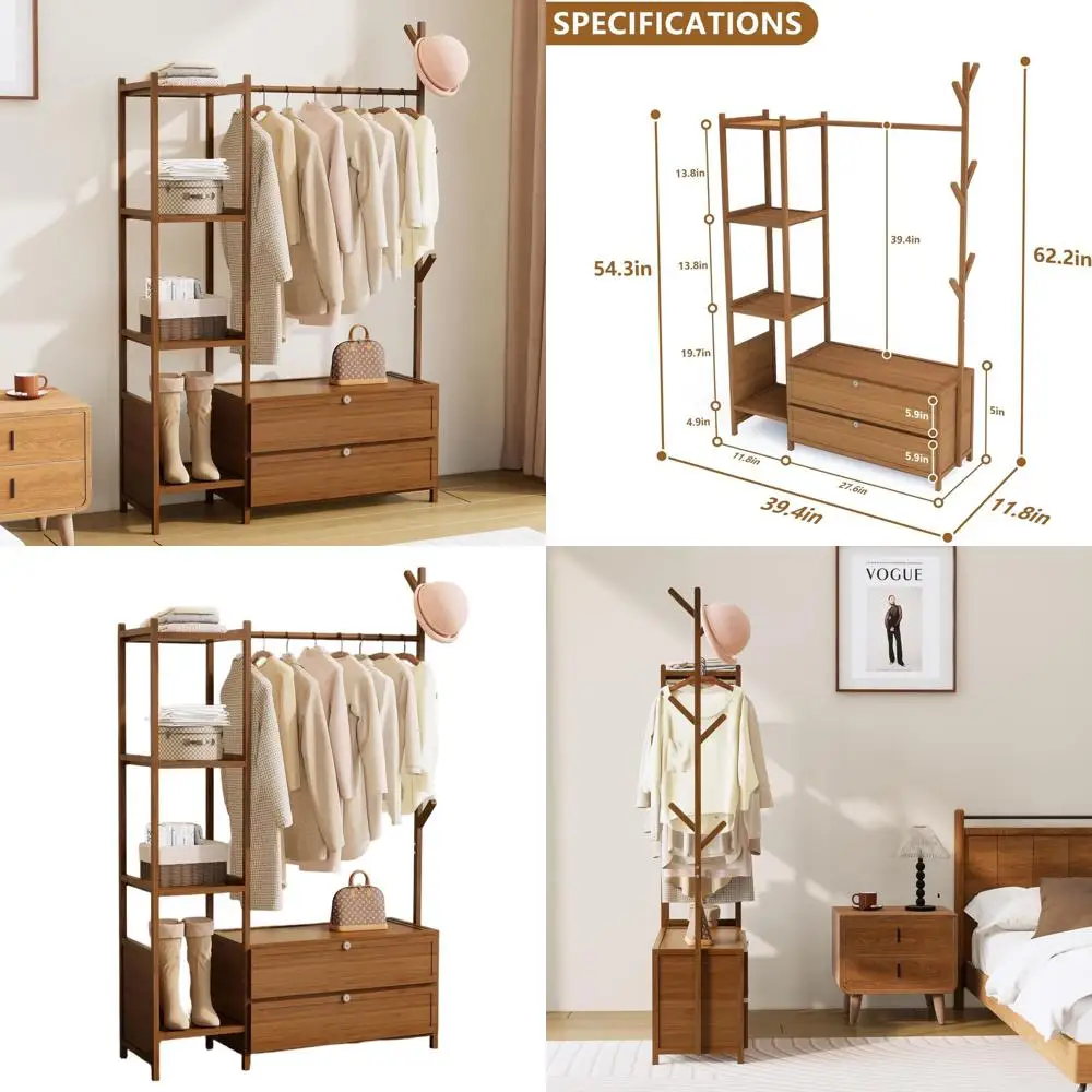 

Enhanced Hanging Rack with 39.37 Thickened Clothes Racks, 27.6 Wide Closet Organizer with Shelves, Ideal for Hanging and Storing