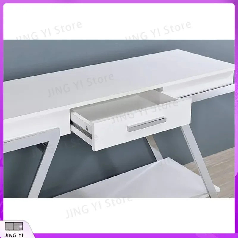 Modern White Glossy Sofa Table with Chrome Frame Living Room Console Table for Home Office Decor Minimalist Furniture Storage