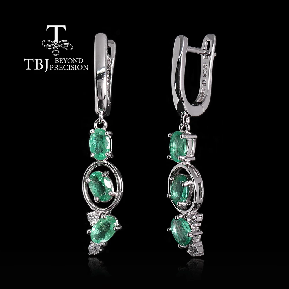 

Elegant 925 sterling silver long earrings Natural 3.6ct emerald gemstone fine jewelry for women’s wedding and engagement gift