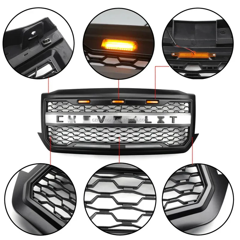 

Modified Car Black Front Bumper Grill With Led Light For Chevy Silverado1500 2014 2015 2016 2017 2018