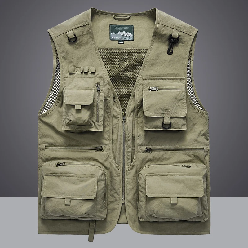 14 Pockets 2024 New US Tactical Hiking Fishing Vest Mens Photographer Waistcoat Mesh Cargo Men's Sleeveless Jacket Tool Vest 7XL