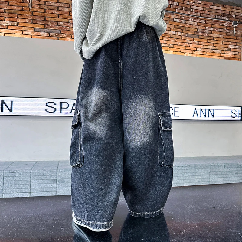 

Boys' jeans in spring and autumn, mid to large children's casual pants, handsome and versatile, boys' pants, street style