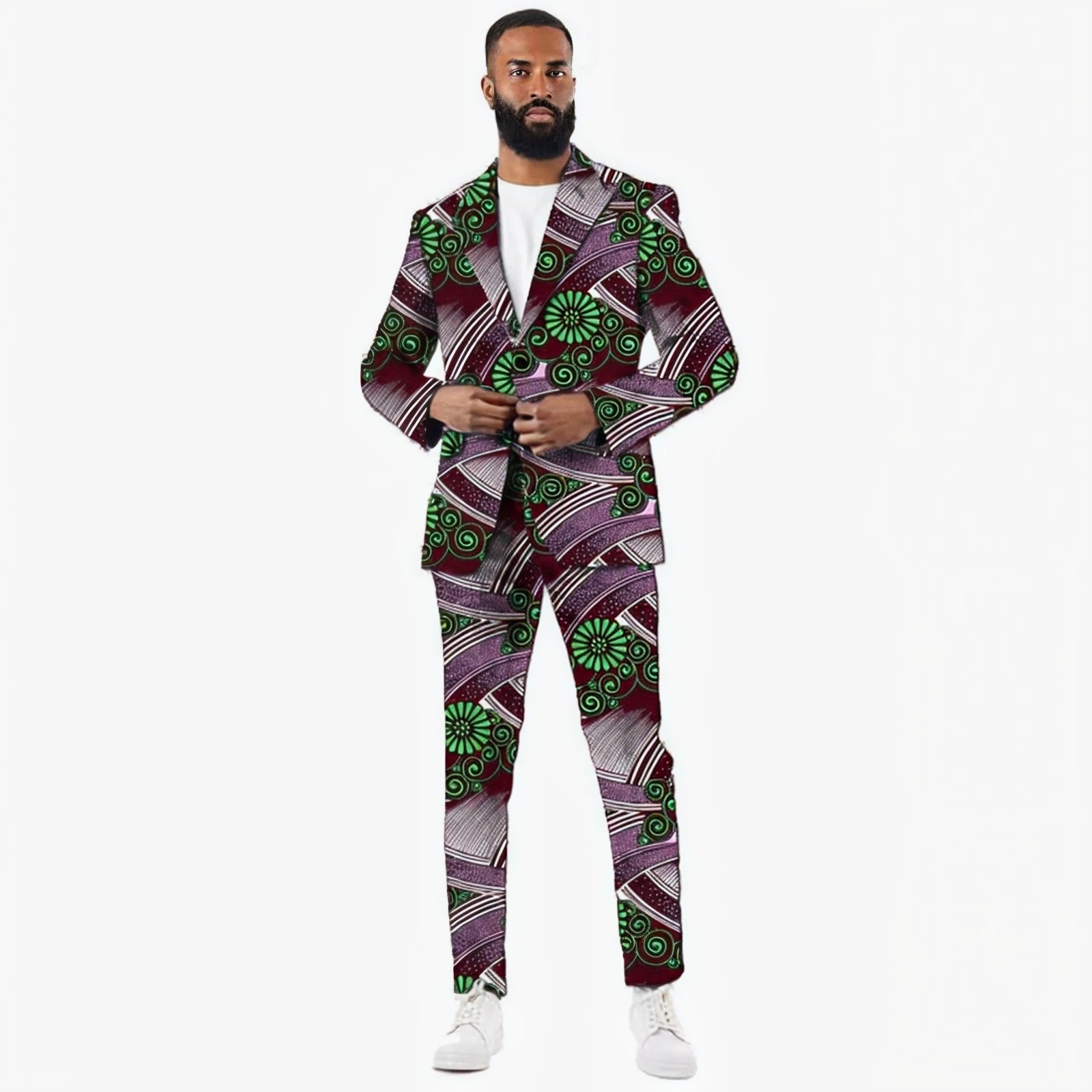 

African Couture Men's Suit Casual Blazers+Trousers Original Design Print Nigerian Fashion Tailored Male Party Wear
