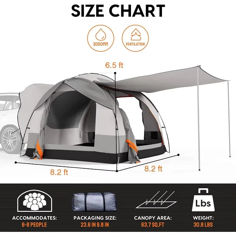 

Outdoor Travel Portable Foldable Connectable Tailgate Car Awning Truck Wilderness Camping Pickup Suv Rear Tent