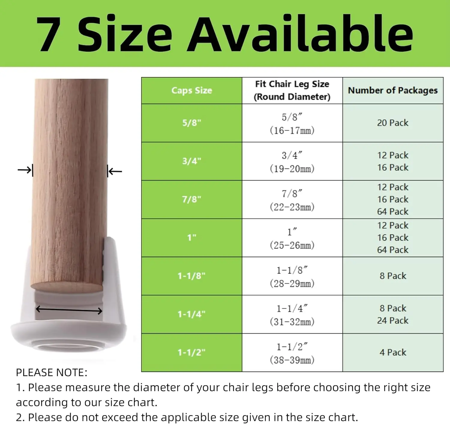 Chair Leg Tips Caps Non-Slip Rubber Leg Tips 1-1/4” Inner Diameter Chair Leg Floor Protectors Round White, 24 Pack