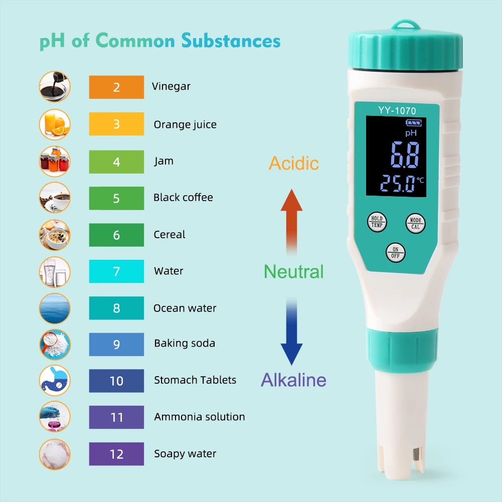 7 IN 1 Cl Temperature TDS ORP EC Salinity pH Meter Chlorine Testers for Pool Filter Aquariums Water Quality PH Tester