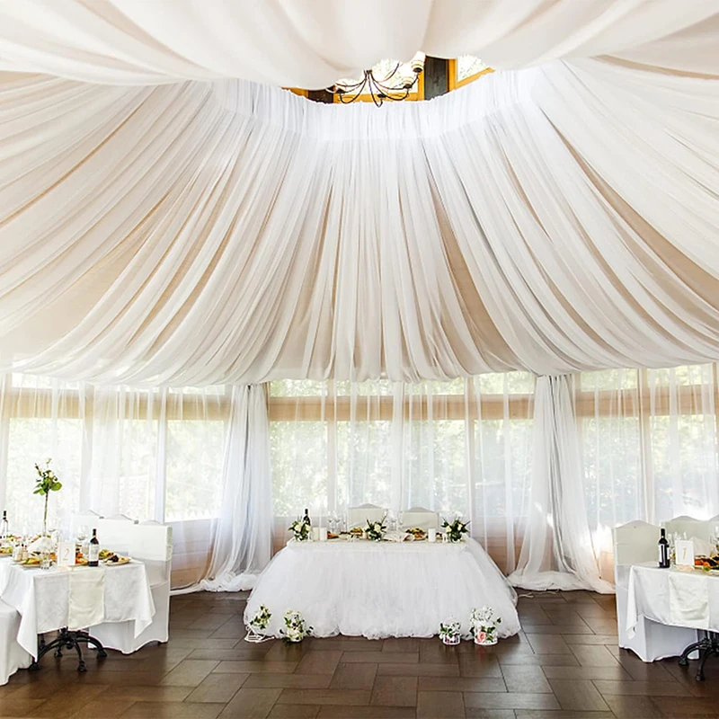 

White Wedding Ceiling Drapes 5x10FT Sheer Curtains Chiffon Fabric Tulle Drapes for Wedding Arch Stage Ceremony Reception Curtain