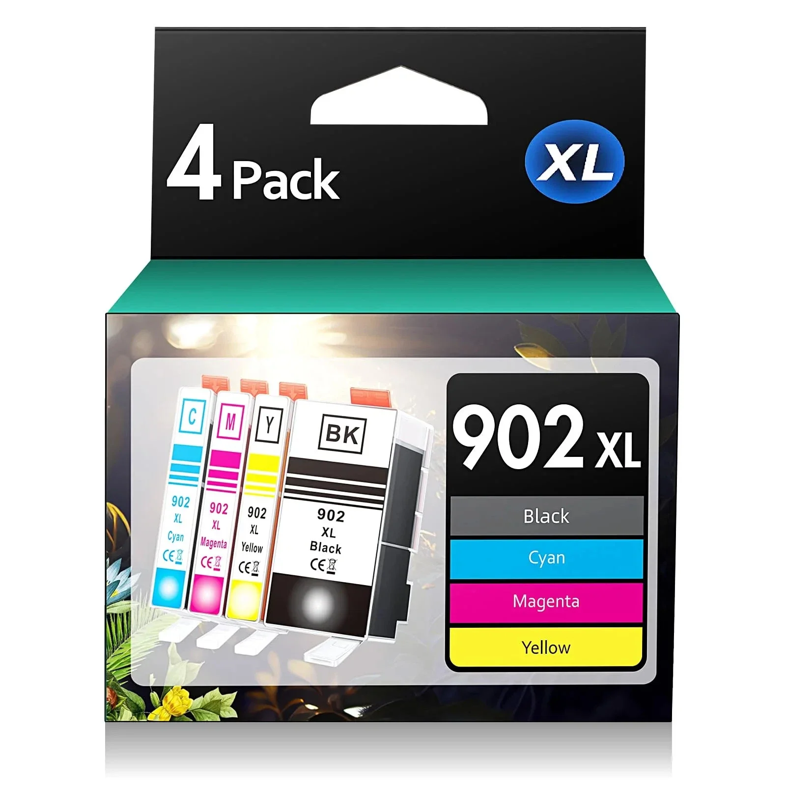 902XL High Yield Ink Printer Cartridge for OfficeJet Pro, Multicolor, 4 Pack