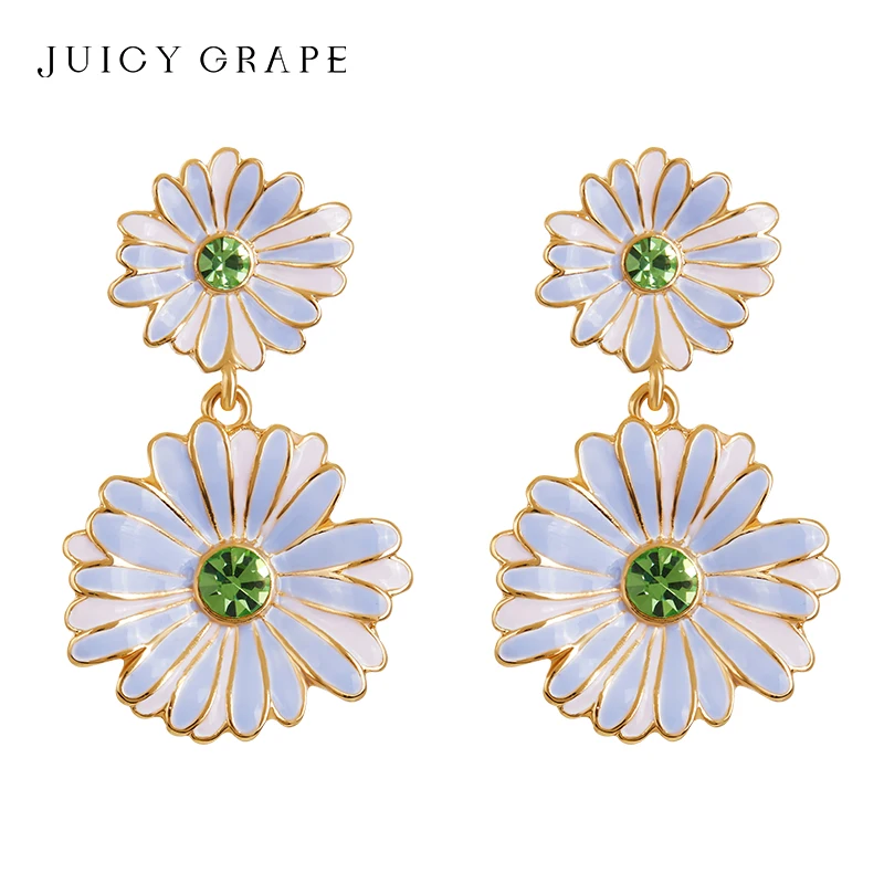 

Juicy Grape Daisy Dangle Earrings For Women Handmade Enamel Earring 925 Silver Needle 18K Gold Plated Trendy Party Fine Jewelry