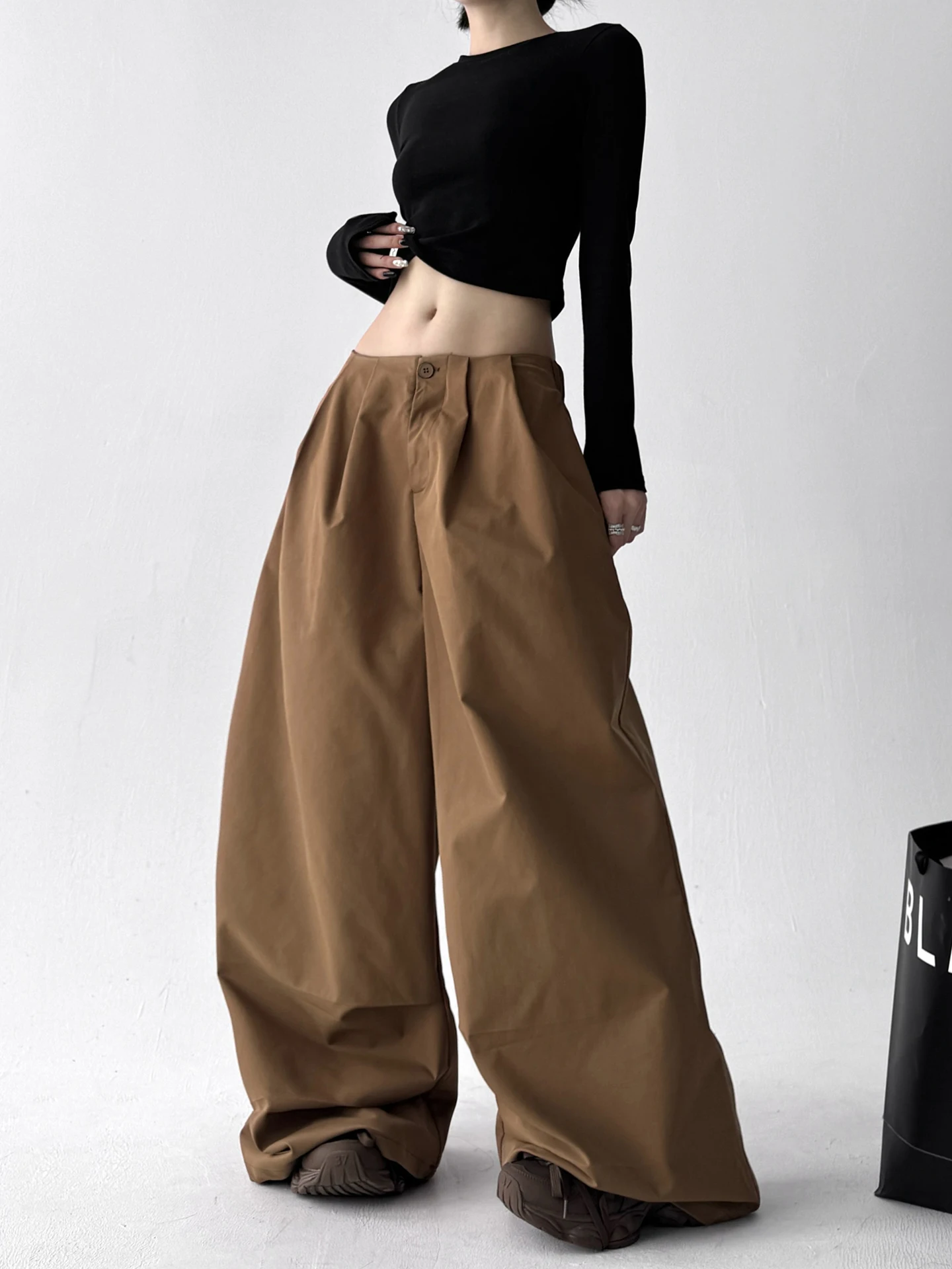 Plones de Trabajo de Cintura Alta y Pierna Ancha de Diseño Original para Mujer, Estilo Nuevo de Otoño, Plones Casu...