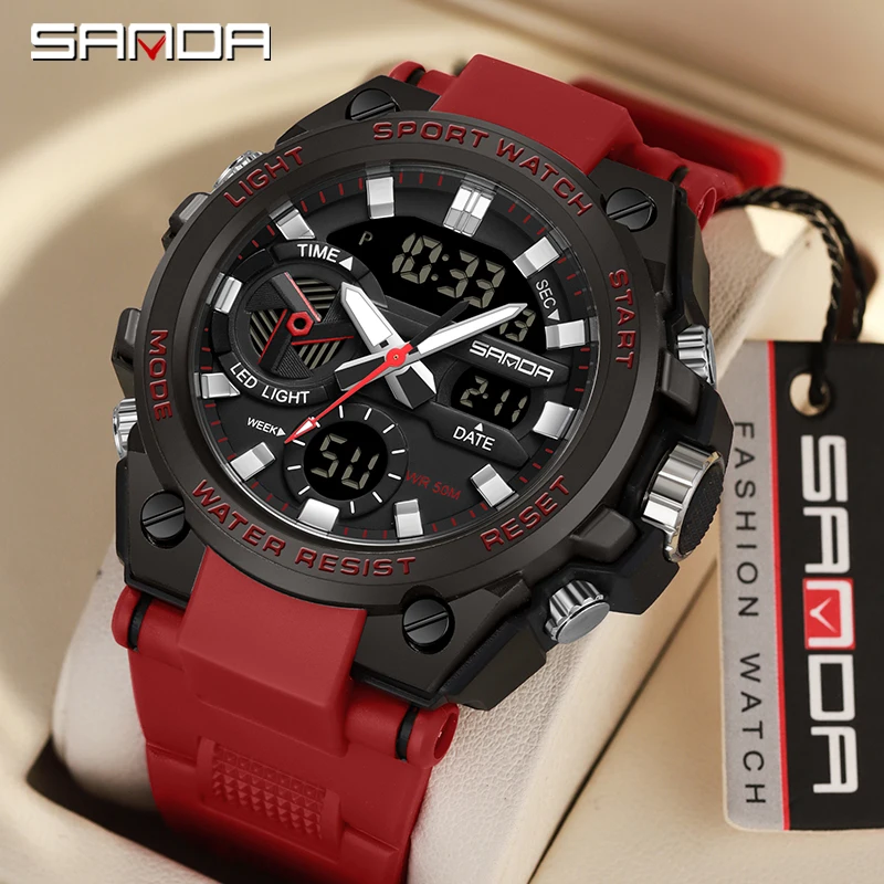 SANDA 3311 Male Student Youth Fashion Trend Military Multifunctional Nightlight Waterproof Electronic Watch Digital Wristwatches