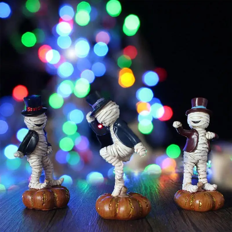 ミイラダンスフィギュア彫刻、樹脂カボチャフェスティバルゴーストデコレーション、ハロウィーンクラフト小道具、3個