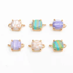 10PCS Dainty Rectangle Faceted Charms Connectors for Jewelry Making Necklace Pendant Handmade DIY Findings Brass 10.5*15.5mm