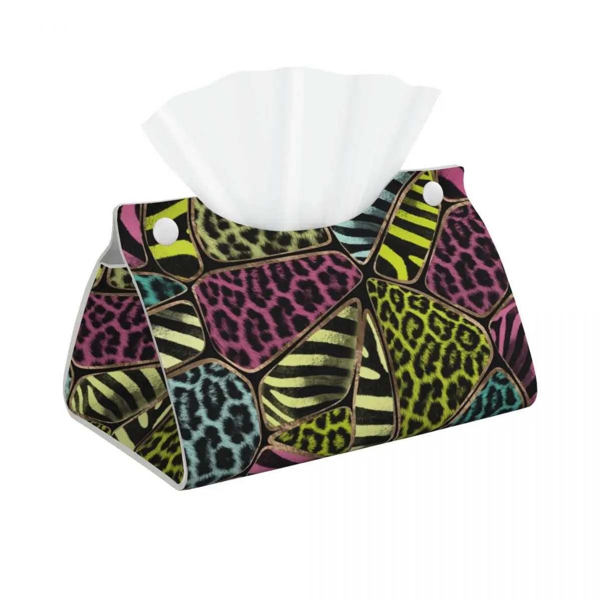 Custom Colorful Animal Print Facial Tissue Box Cover Square Leopard and Zebra PU Leather Tissue Box Holder for Car Bathroom