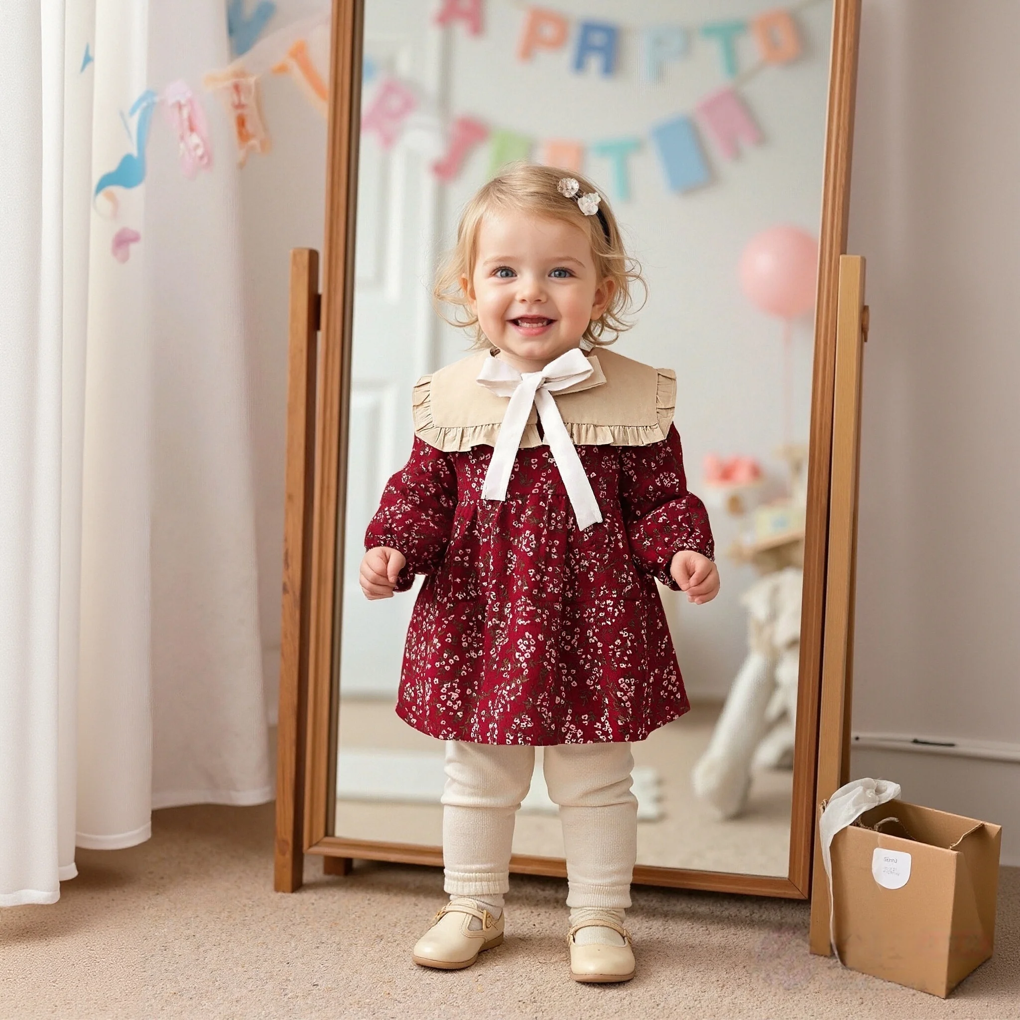 

Baby Girl Dress Spring and Autumn New Baby Girl Flower Printed Long Sleeve Princess Dress Birthday Christmas Party Dress