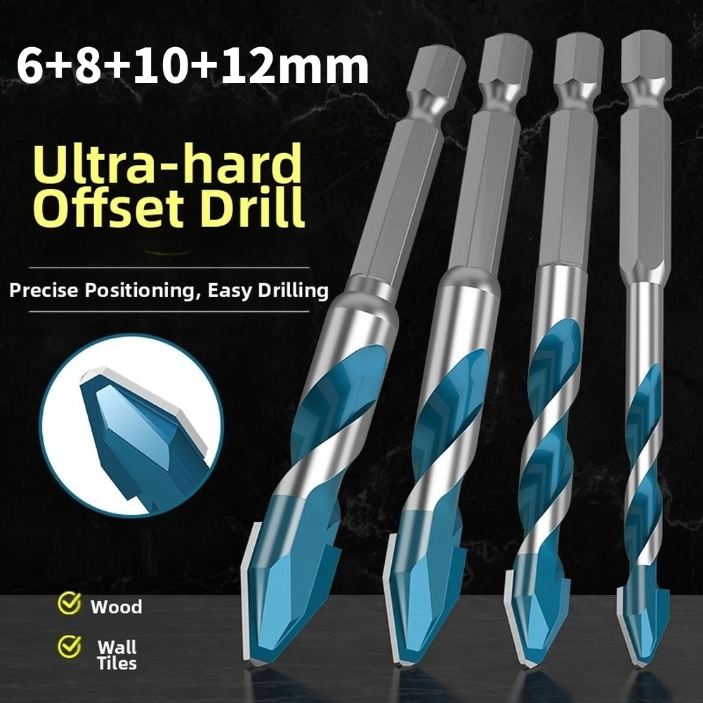 6/8/10/12mm Eccentric Dry Drilling Bit Set High Hardness Alloy Drill Bits For Tile Concrete Cement Wall Glass Drilling Tools