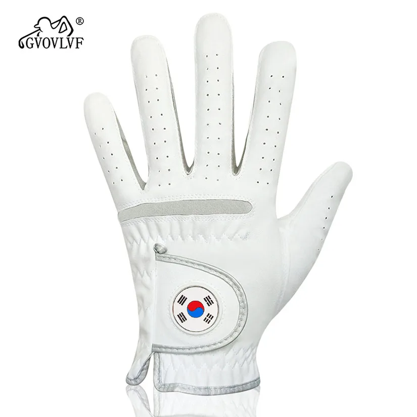 

Мужские перчатки для гольфа, дышащие перчатки для гольфа с магнитным маркером, сменные белые перчатки, корейский флаг, подарок для игроков в гольф