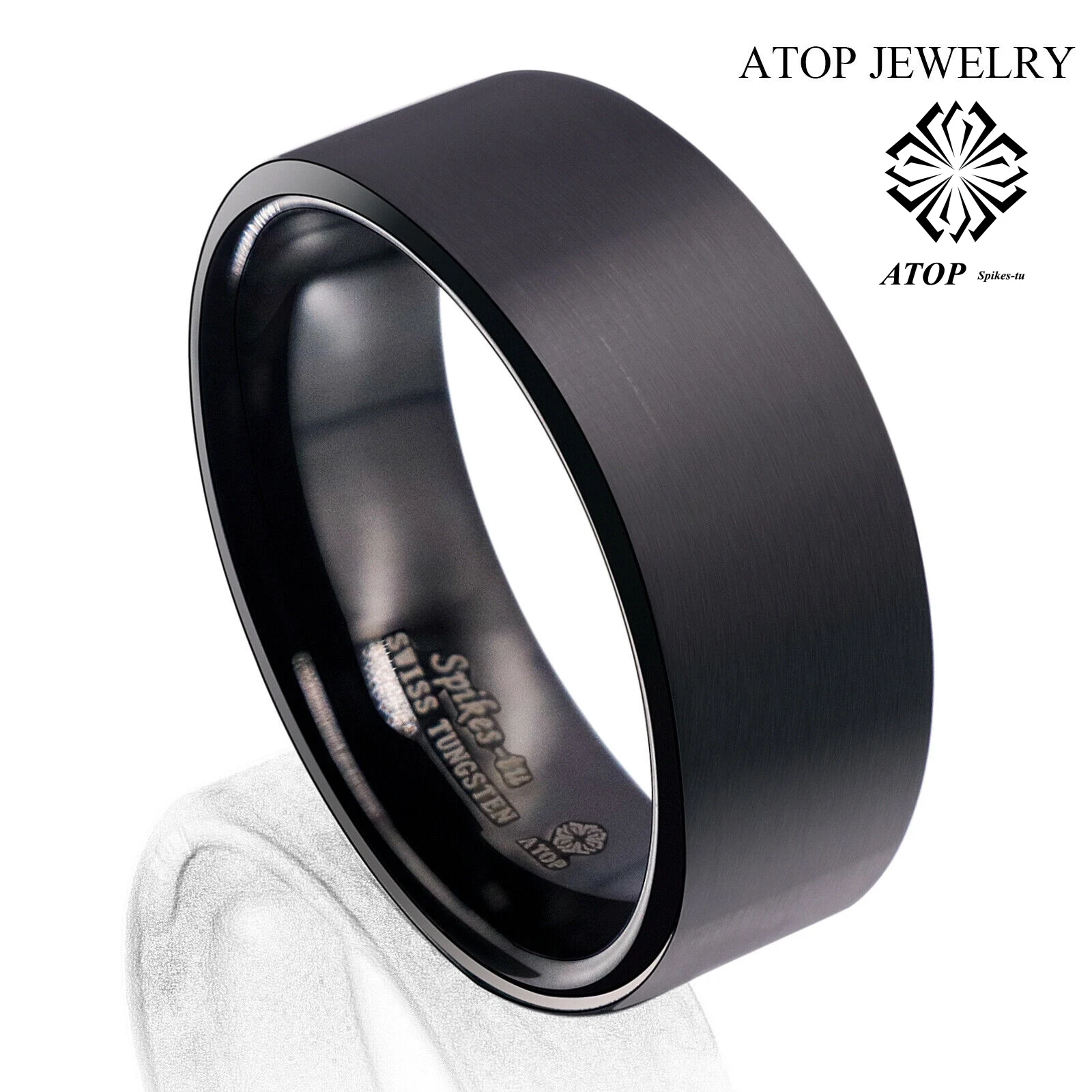 

9mm Black Men's Tungsten Carbide Brushed Stripe Step Wedding Band Ring