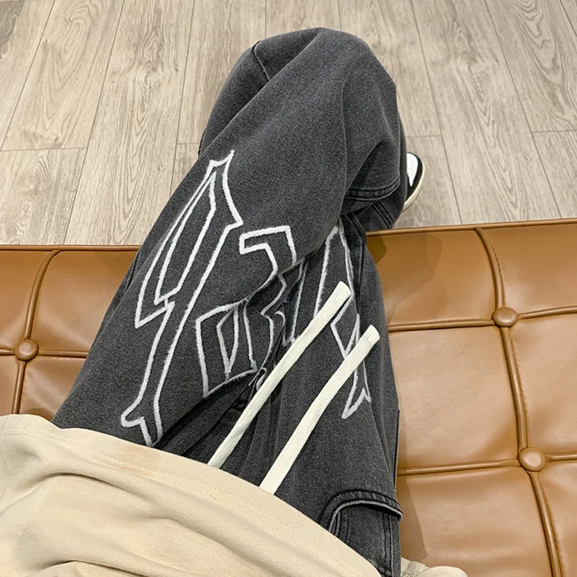 

Loose Straight Leg Men's Jeans American Hiphop Floor-Length Trousers Spring Autumn New Style Trendy Vintage Wide Leg Pants