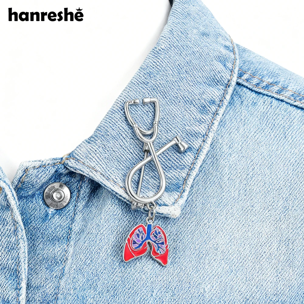 Hanreshe Lung Stethoscope Pins Medical Anatomy Charm Pendant Brooch Badges for Doctor Nurse Jewelry Gifts
