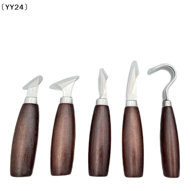 5pc Wood Carving Tools Set Oak Handle Curved Knife Arts Crafts Tool For Hand Carving Wood  Portable Natural Wood Color〔YY24〕