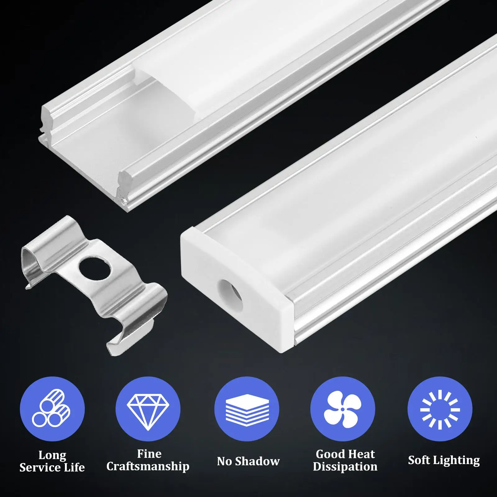 4 juegos de carcasa de luz de tira LED cubierta blanca lechosa difusor de perfil de canal de aluminio en forma de U 120cm para montaje debajo del gabinete