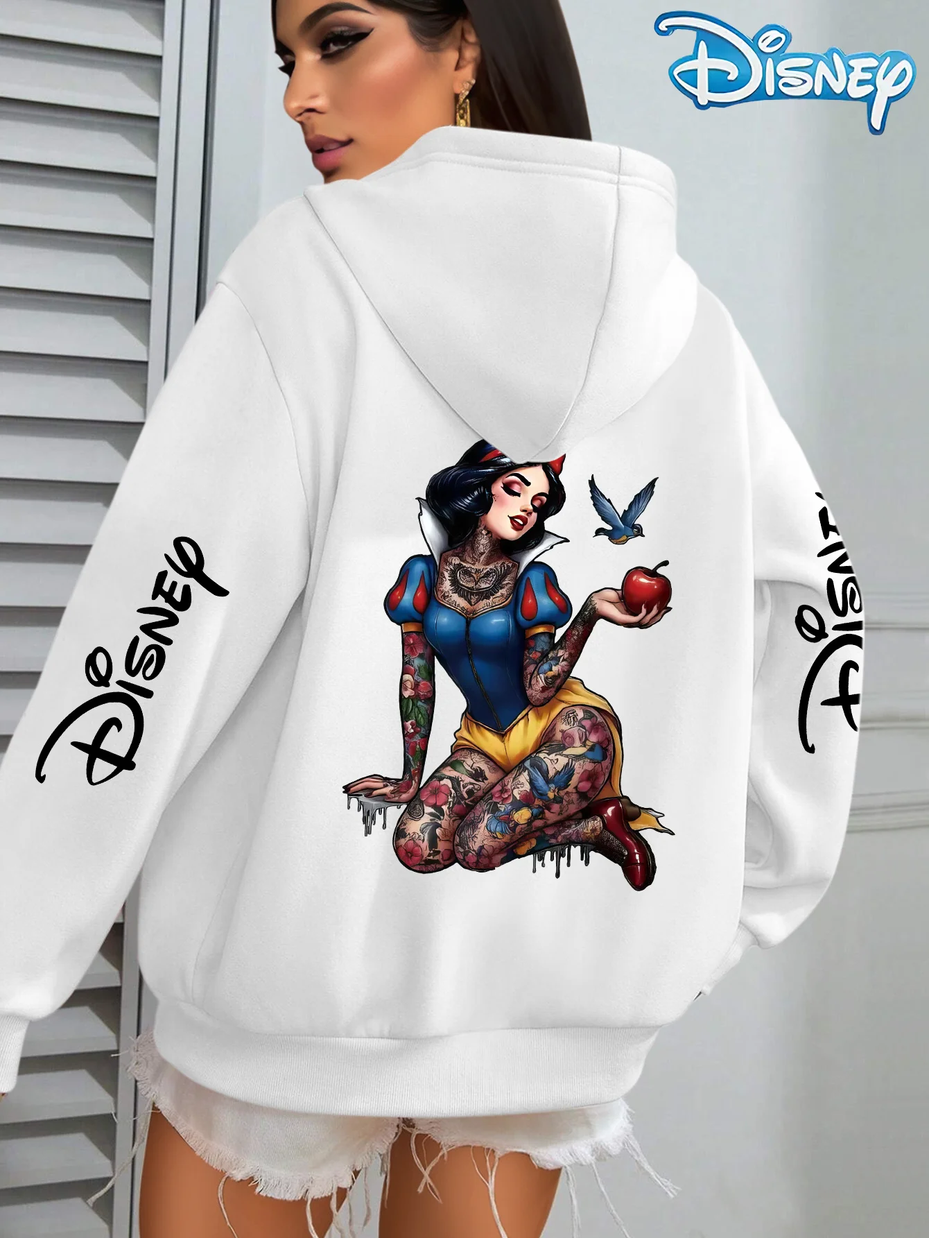 Sweat-shirt à capuche en polaire pour femmes, motif Disney blanc neige, automne et hiver, unisexe, Streetwear, surdimensionné, ample, décontracté