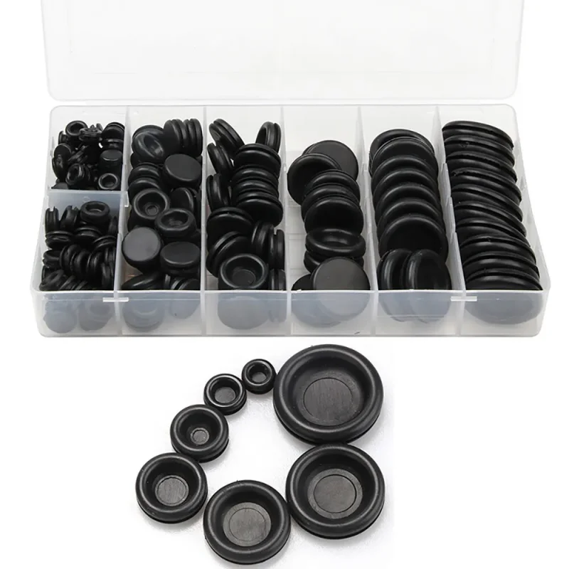 200pcs Blanking Grommets Gasket Rubber Closed Gromet Blind Plug Bungs Dust-Proof Coil Ring Single-Sided Circular Ring Sets