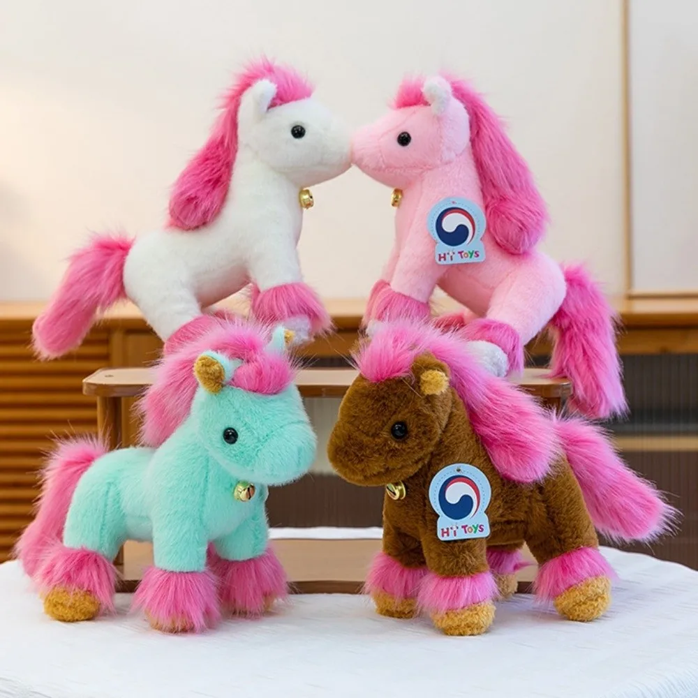 Mascot 2026 Horse Cute Bell Stuffed Horse Fluffy Kawaii Zodiac Pony Figurine Festive Decor