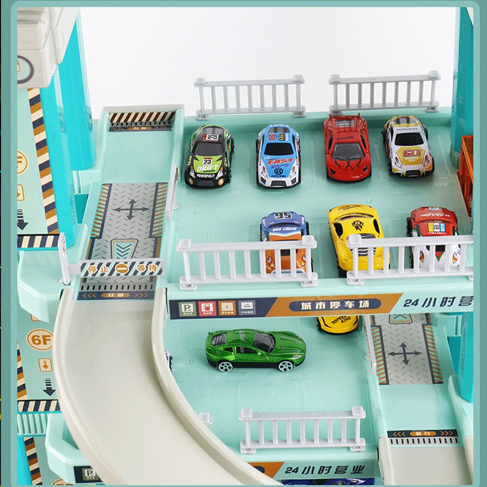 Juego de estacionamiento eléctrico grande de 97Cm, pista de coche de juguete, 6 pisos, colinas y modelo de elevación, juego de coches, juguetes educativos de montaje para niños