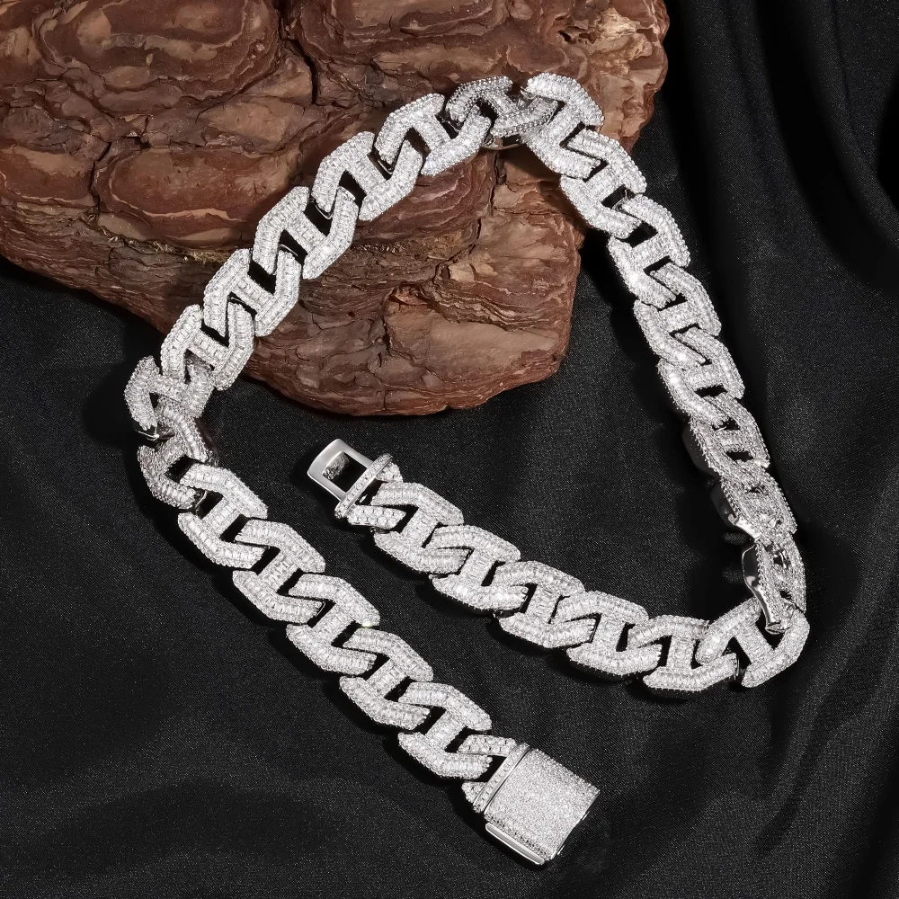 

Hiphop Cubic Zirconia Cuban Chain Iced Out Necklace Full Paved BaguetteCZ Cut Neck Link Fashion Gift For Men Rapper Rock Jewelry