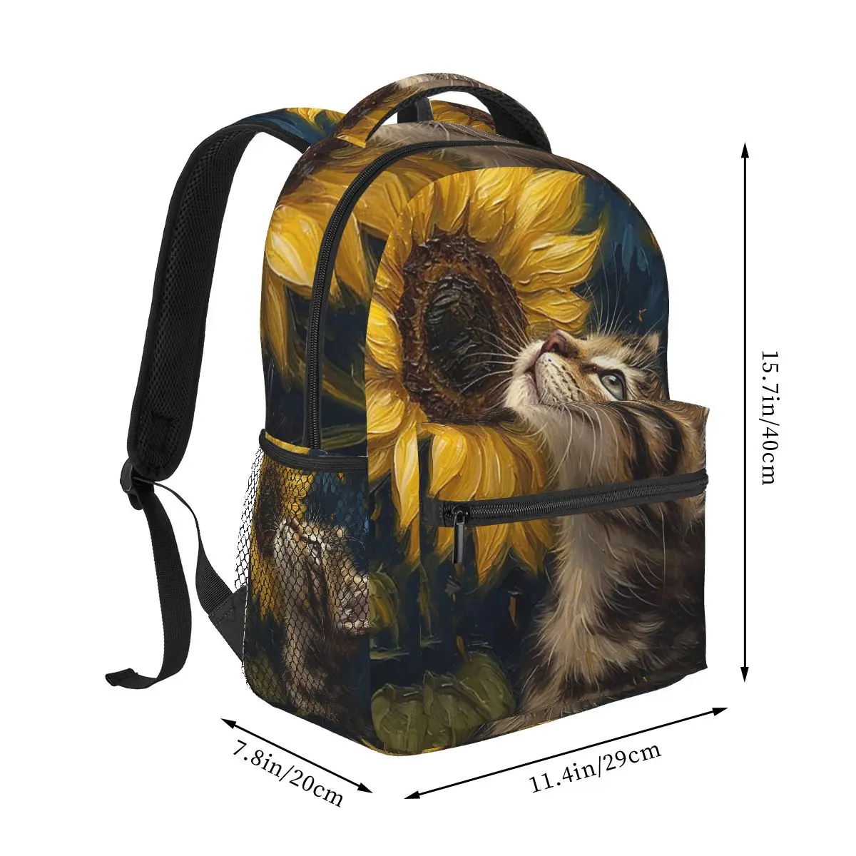 Oil Painting Kitten And Yellow Flower Backpack Student Boys Girls BookBag Children School Bag Laptop Shoulder Bags for Men Women