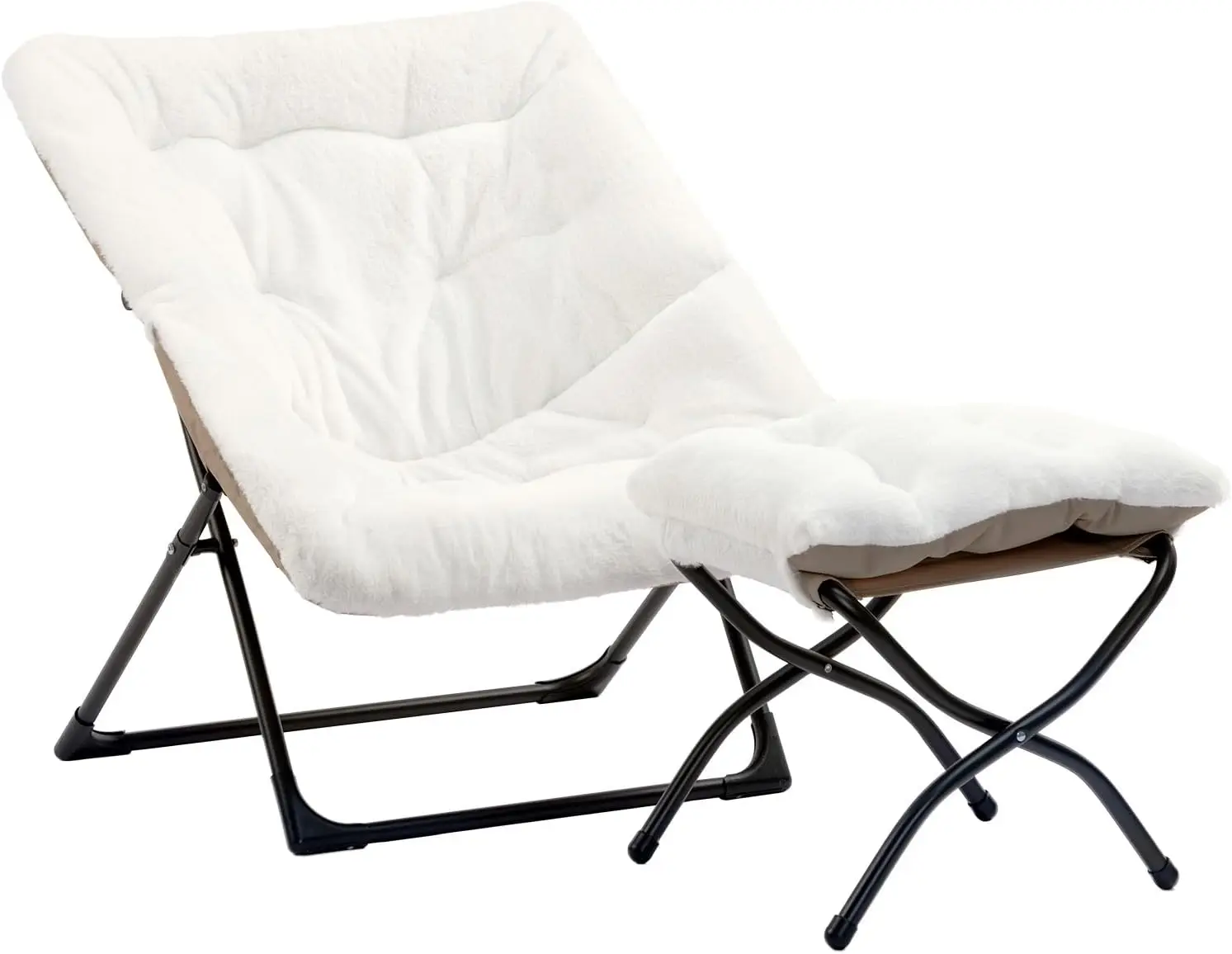 

X-Large Saucer Chair With Foldable Ottoman, Comfy Oversized Folding Chair And Folding Footrest Stool Set, Faux-Fur Reading