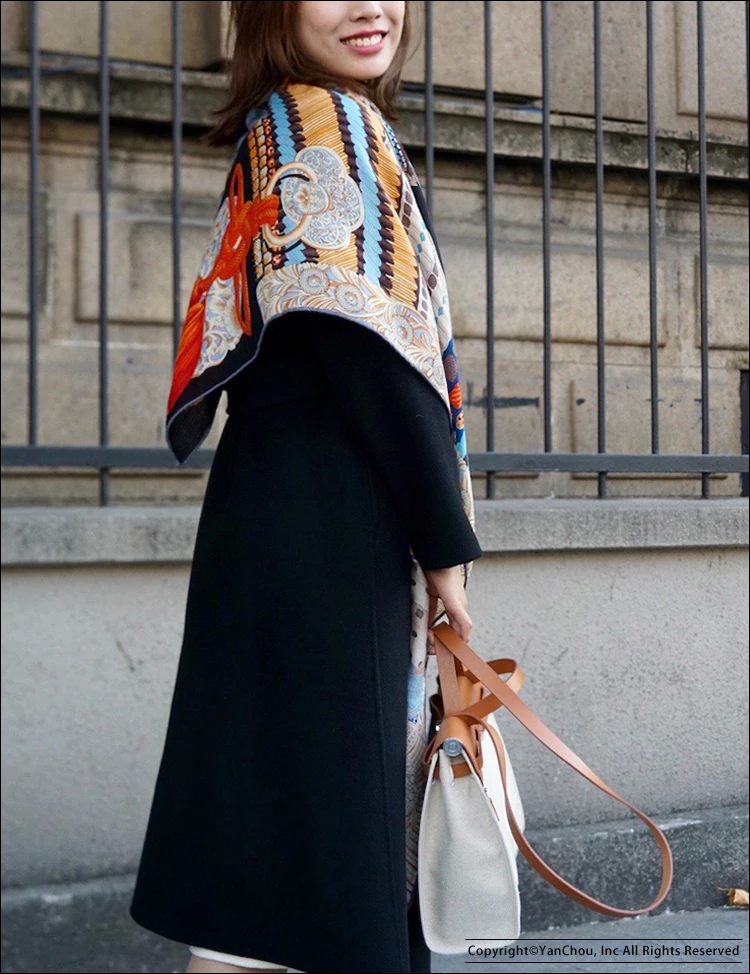 日本サムライシルクウールスカーフ女性の冬ソフト裾ロールエッジ