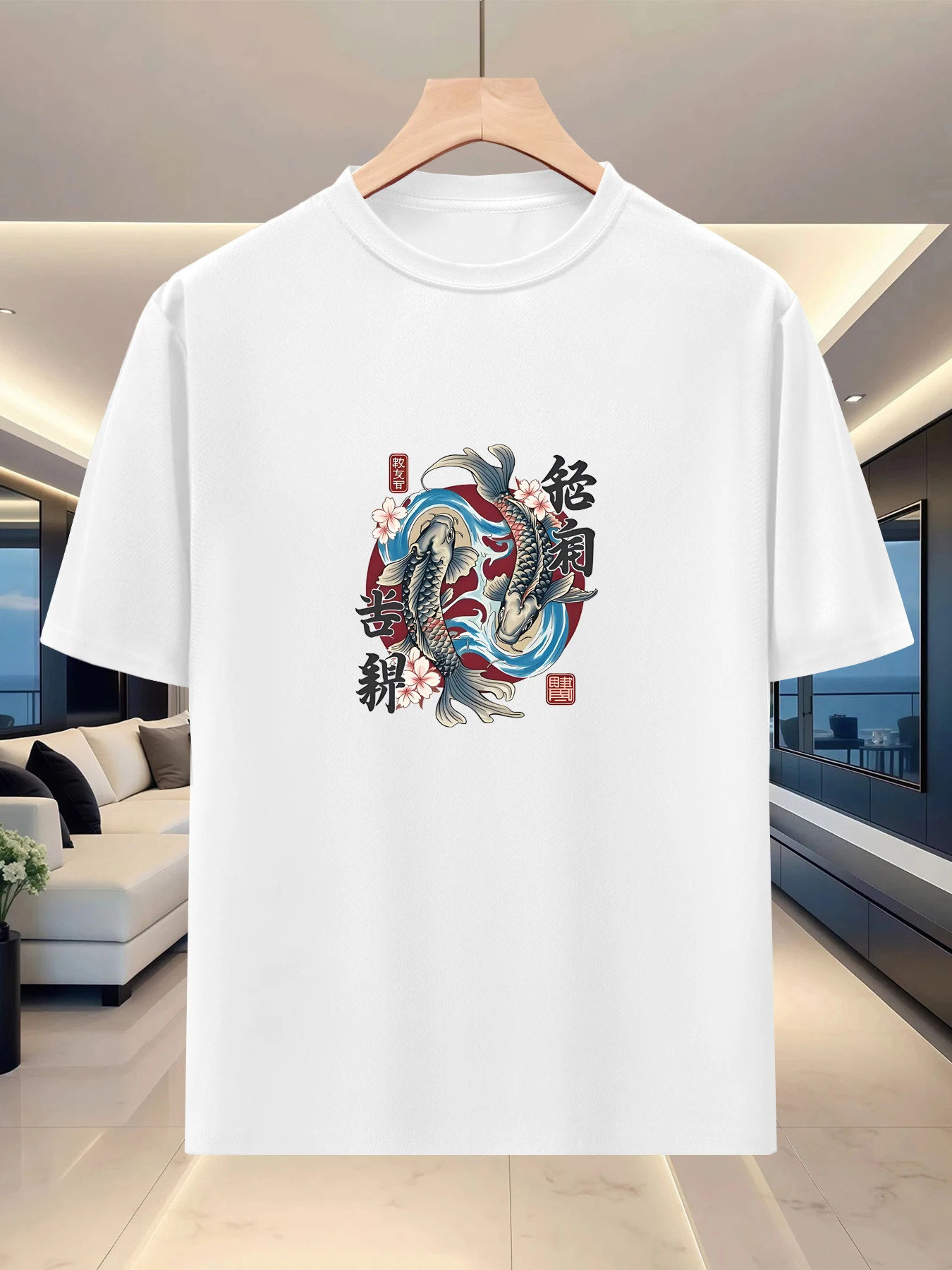 Artistic texture men's shoulder down short sleeved base for spring and summer outings, niche art printed lazy silhouette T-shirt