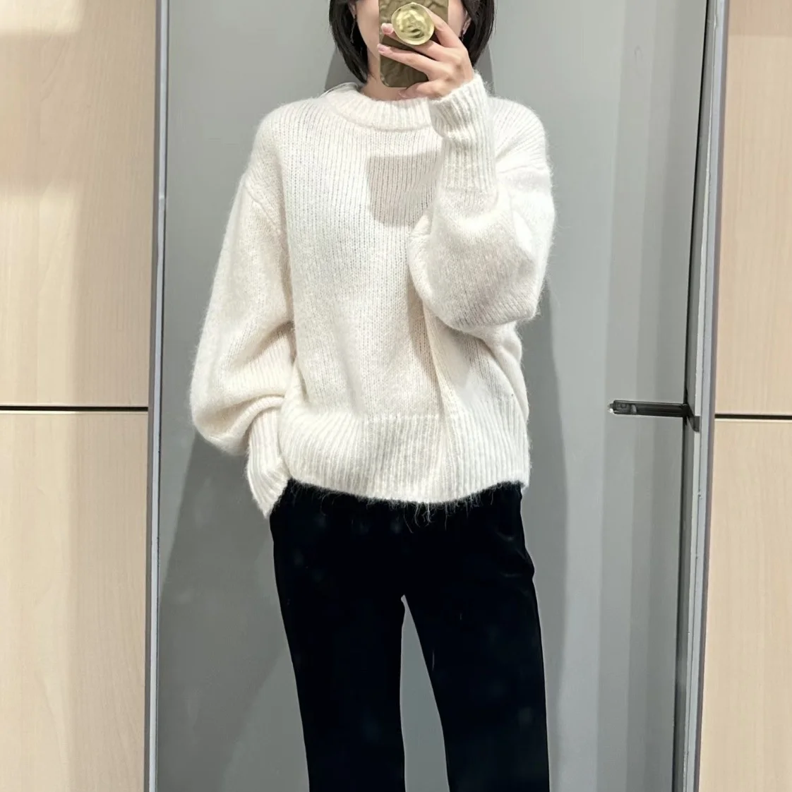 Nada escrito suporte ajuste redondo ne lã mistura longo sve camisola outono inverno cleanfit sle senhoras tamanho grande roupa interior