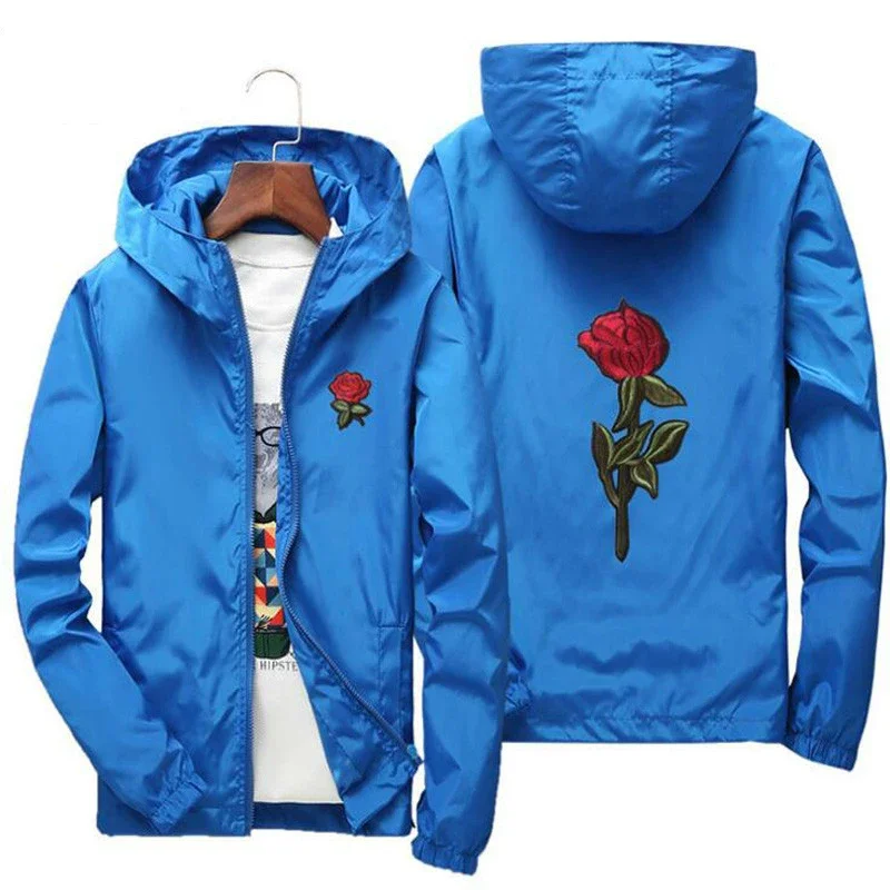 Dropshipping Wholesale Woman Rose Flower Embroidery Jackets Windbreaker Casual Men's Sportswear Coats Men Spring College Jaqueta