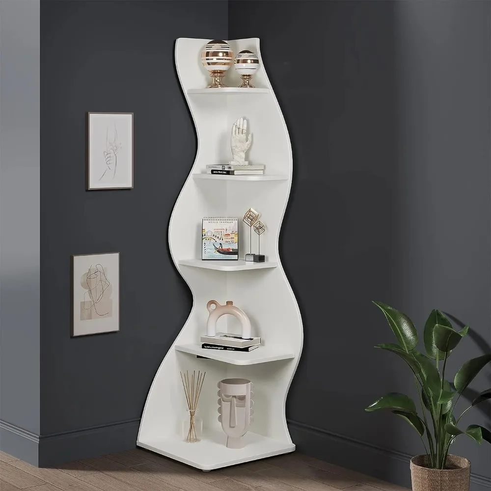 Corner Shelf, Modern 5-Tier Wall Corner Bookshelf, Stylish Corner Small Bookcase Storage Rack Plant Stand