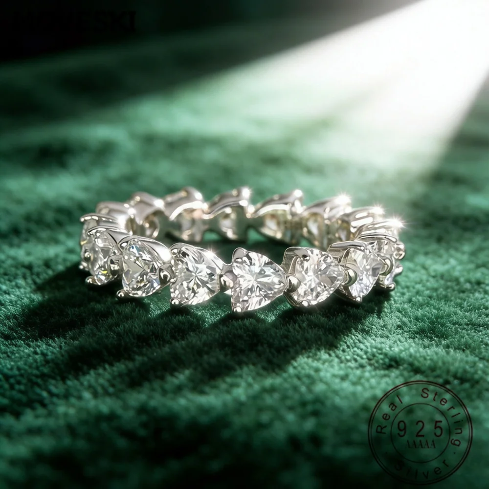 D Color VVS1 Heart Moissanite Eternity Ring 925 Sterling Silver Stackable Wedding Band Promise Engagement Rings For Women
