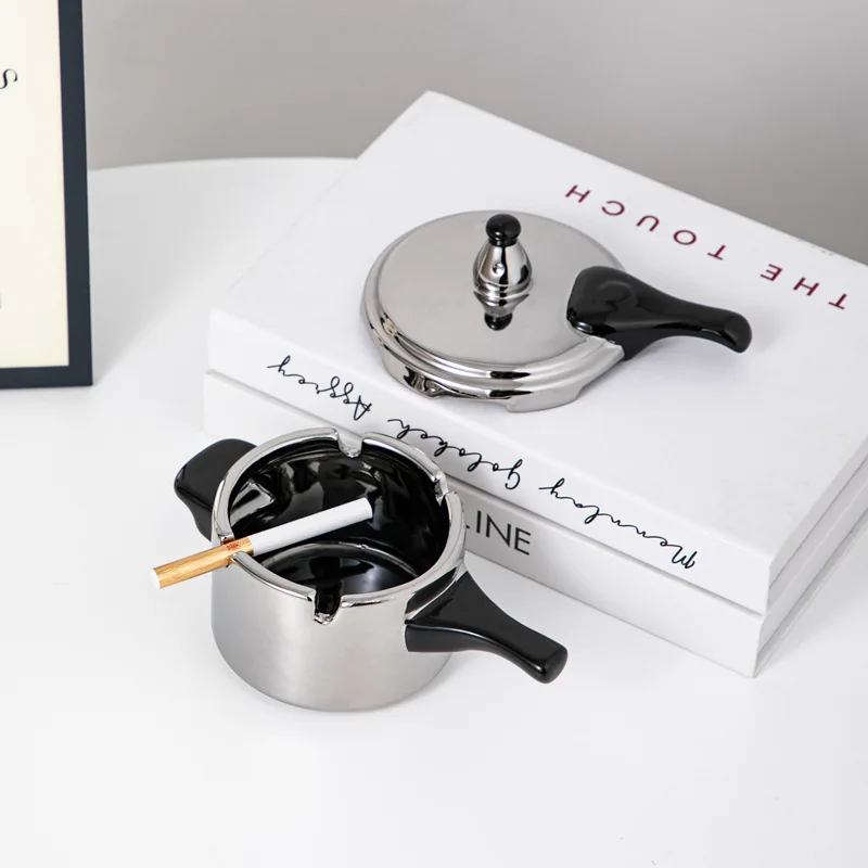 

Creative Ceramic Ashtray Internet Famous Pressure Cooker Smoking Cup Office Home Living Room Anti Fly Ash Cute