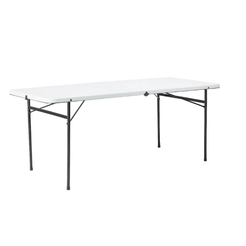 6 Foot Bi-Fold Plastic Folding Table, White，Easily folds in half for convenient storage，Easy to clean