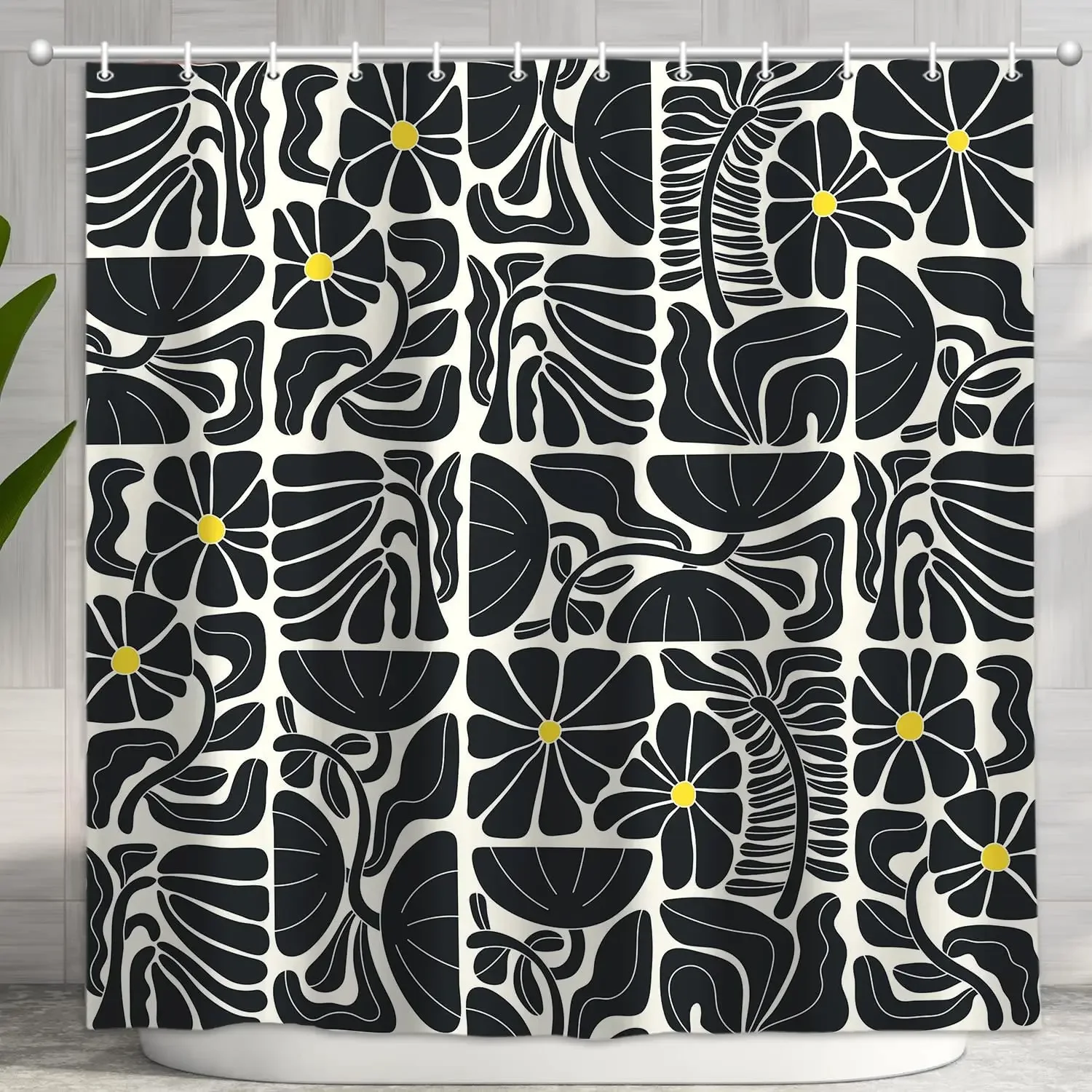 Retro Flower Plant Geometric Aesthetic Shower Curtain Bathroom Decoration Abstract Colorful Flower Shower Curtain 180x180cm